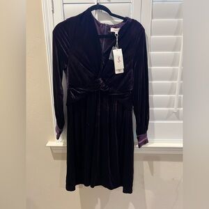 NWT L Derhy Elegant Velvet Dress in Deep Purple